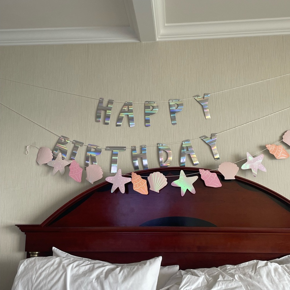 Happy Birthday Banner with Seashell and Starfish Accents